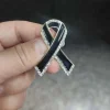 Strass cristal ruban noir broche sensibilisation mélanome Cancer funérailles épingle commémorative épinglette Vintage deuil Badge broche