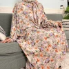 abayas musulmanes en coton pour femmes, vêtement de prière traditionnel à fleurs pour ramadan, caftan africain, marocain, robe connectée, foulard