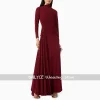 robe de soirée arabe modeste, personnalisée, col haut, manches longues, plissée, froncée, traîne de balayage, robe de bal arabe saoudienne pour femmes