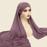 Écharpe Hijabs Instantanée avec Jersey Croisé pour Femme Musulmane, Bonnet, Sous-Écharpe, Bonnets Intérieurs en Diamant, Enveloppe de Sauna, Amira, 1 Pièce