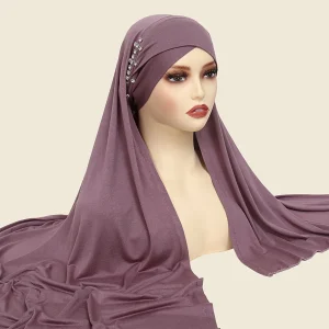 Écharpe Hijabs Instantanée avec Jersey Croisé pour Femme Musulmane, Bonnet, Sous-Écharpe, Bonnets Intérieurs en Diamant, Enveloppe de Sauna, Amira, 1 Pièce
