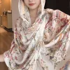 Écharpe florale respirante pour femmes, teinture par nouage, bouton grenouille, grand châle fin, absorption de la sueur, légère, protection solaire, foulard pour filles