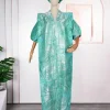 robe musulmane en satin imprimé pour femmes, élégante, col en v, manches demi lanterne, fente, ample, africaine, chic, mode, robes de soirée