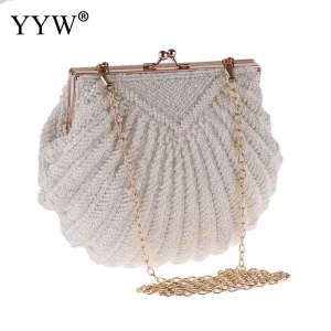 Sac à main de luxe élégant pour femmes, Pochette de Mariage à perles, Pochette de soirée à coque blanche