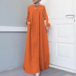 Abayas vertes pour femmes musulmanes, Caftan arabe, robes amples en coton et lin, vêtements à la mode, nouvelle collection 2025