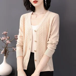 Cardigan court pour femme, pull, veste, printemps, automne, nouvelle mode, tout à fait, chemise, tempérament, mère, tricot, haut