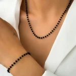 Ensemble de bijoux pour femmes, 2 pièces, Simple, atmosphérique, Design de perles d&rsquo;imitation noires, bijoux exquis, cadeaux de fête