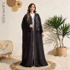 LANMREM Abaya Cardigan Robe pour femmes plissé imprimé à manches longues Trench manteau arabie saoudite élastique ample vêtements pour femmes 2DB4557