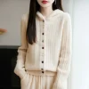 cardigans à capuche pour femmes, 100% laine, décontracté, épais, chaud, doux, mode coréenne, vêtements d'extérieur tricotés, pull à simple boutonnage, automne hiver