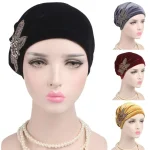 Foulard hijab en velours pour femmes, bandeaux de sauna, bonnet doux, turban islamique, bonnet chimio