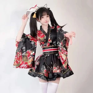 Robe Kimono japonaise modifiée pour femmes, peignoir d&rsquo;été, Costume de Cosplay, Anime, Costumes d&rsquo;halloween, Sexy, Geisha douce, Kawaii pour filles