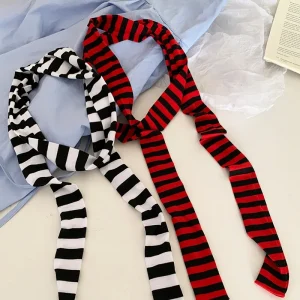 Écharpe rayée pour femmes, polyvalente et à la mode, Style Punk Harajuku Y2K gothique fille, sous-culture millénaire, foulard décoratif
