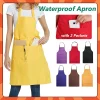 Tablier de couleur unie adulte pour cuisine et restaurant, tablier de travail avec poches