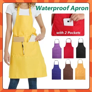 Tablier de couleur unie adulte pour cuisine et restaurant, tablier de travail avec poches