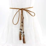 Ceinture de taille tressée à la main pour femme, frange décorative ouverte, nœud fin, vintage, bohème, environnement, designer