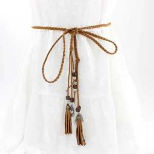 Ceinture de taille tressée à la main pour femme, frange décorative ouverte, nœud fin, vintage, bohème, environnement, designer