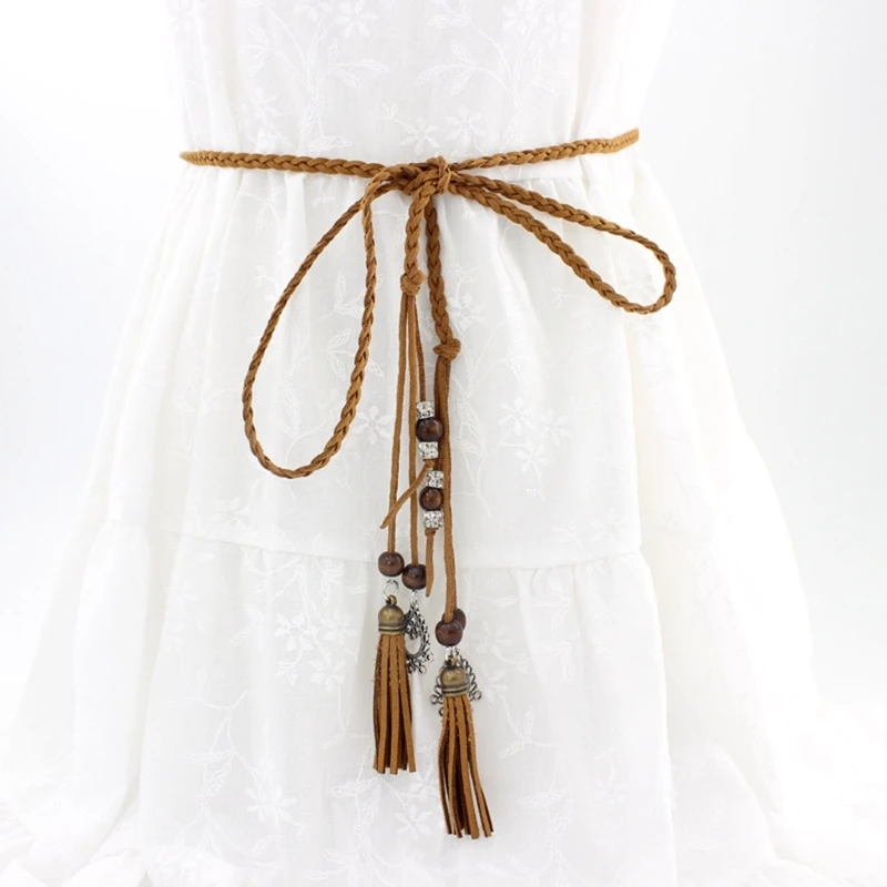 Ceinture de taille tressée à la main pour femme, frange décorative ouverte, nœud fin, vintage, bohème, environnement, designer