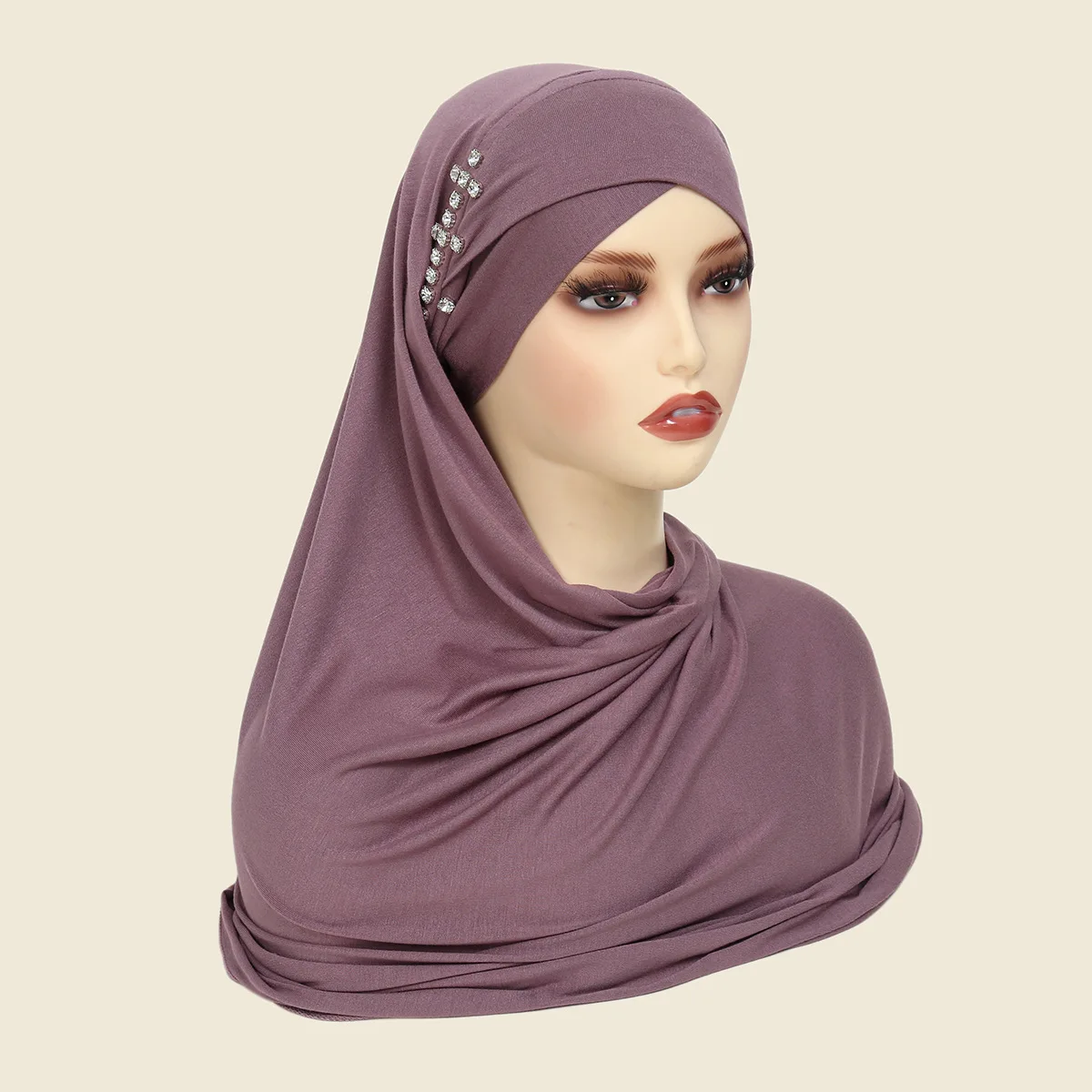 hijabs instantanés écharpe hijab avec diamants jersey casquettes bonnet marque design écharpe musulmane plaine tirer sur prêt à porter tête enveloppante