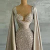 robe de soirée arabe en dentelle froncée à paillettes pour femme, tenue de bal formelle personnalisée avec tapis rouge