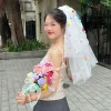 nouveaux voiles de mariage colorés avec pince, pompon doux, maille en tulle, accessoires photo papillon, voile blanc, accessoires de coiffure