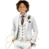 costumes décontractés en lin beige pour garçon, 3 pièces, blazer, gilet, pantalon, ensemble à revers, costume pour enfants, mariage, été, plage, bal, fête, smoking