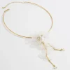 collier de fleurs 3d élégant, boucles d'oreilles de luxe, pétales délicats, longs pompons, bijoux en fer et plastique, collier de clavicule à fleurs blanches