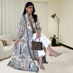 Nouveau Miyake plissé imprimé veste arabe dubaï Style Abaya femmes à manches longues conservateur recur musulman Trench Coat 55 pouces