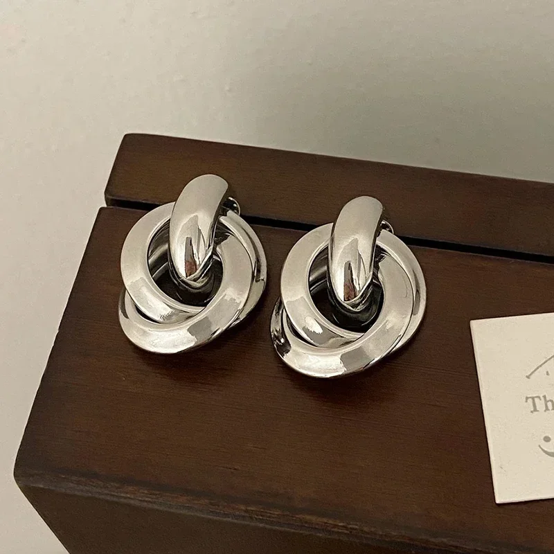 Boucles d'oreilles rondes en argent Sterling 925 véritable pour femmes, bijoux fins tendance, accessoires minimalistes exagérés, 18K