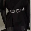 ceinture noire pour femmes, nouvelle collection personnalisée avec 2 boucles ardillon rétro argentées, design haut de gamme et tendance