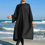 Maillot de bain modeste Burkini musulman tout couvert maillots de bain amples pour femmes couleur unie Robe à manches longues et Onesie maillots de bain avec Hijab