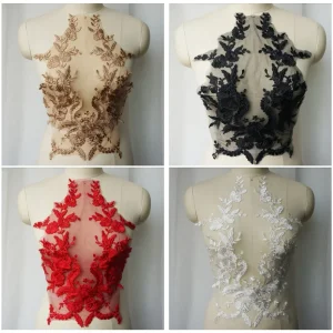 Patch de col en tissu brodé en dentelle, couture de fleurs, pour robe de soirée de mariage, vêtements de mariée, artisanat de bricolage