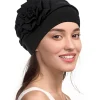 turban hijab à fleurs latérales pour femme musulmane, bonnet doux et artificiel astique, foulard à tête ronde, chapeaux indiens