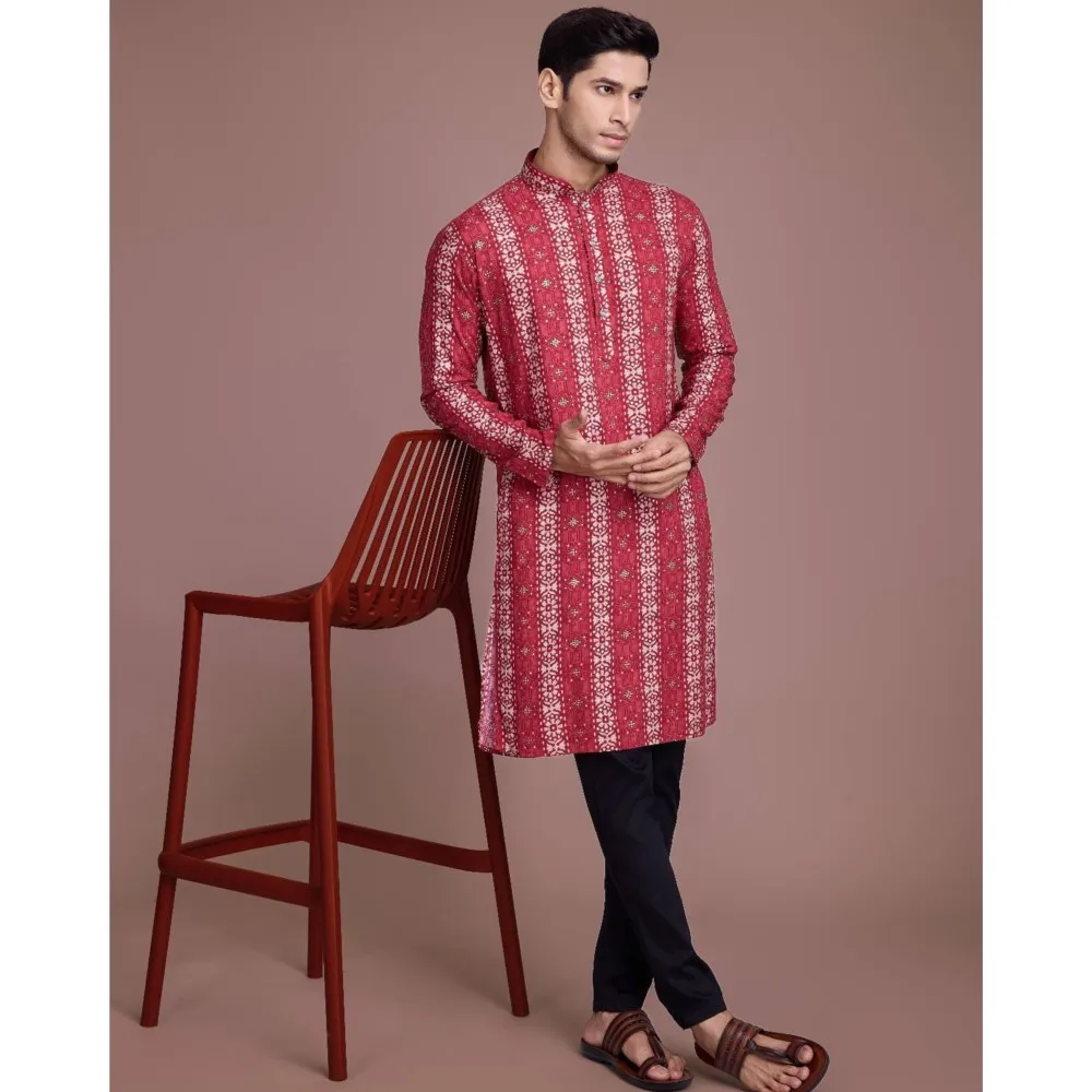 robe abaya arabe islamique de luxe pour hommes, style national, imprimé ethnique, col montant, mi longue, ropa arabe hombre kurta