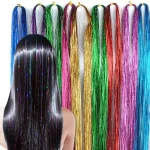 Guirlandes de cheveux brillantes et scintillantes, brins arc-en-ciel éblouissent les femmes Hippie pour tresser la coiffure, Extensions de faux cheveux, bandes scintillantes décoratives