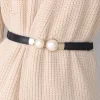Ceinture à boucle en perles créative en cuir PU pour robe, jupe, taille élastique fine pour femmes, ceinture pour dames