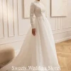 robe de mariée arabe personnalisée, col haut, manches longues, avec des appliques de perles, jupe trapèze en organza, robe de mariée musulmane arabe