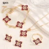 ensemble de bijoux à quatre feuilles pour femmes, diamant intégré à la mode, collier élégant, bague, boucles d'oreilles, accessoire à main, design haut de gamme