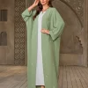 abaya vert clair pour dames islamiques, détails de broderie blanche, idéal pour un usage quotidien au qatar, du koweït et du moyen orient