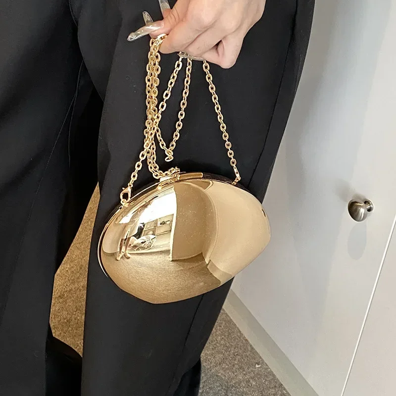 Pochette de styliste en forme de coquille acrylique pour femmes, sac de soirée doré et argenté, mignon et brillant en métal, sacs à bandoulière, petit sac à main