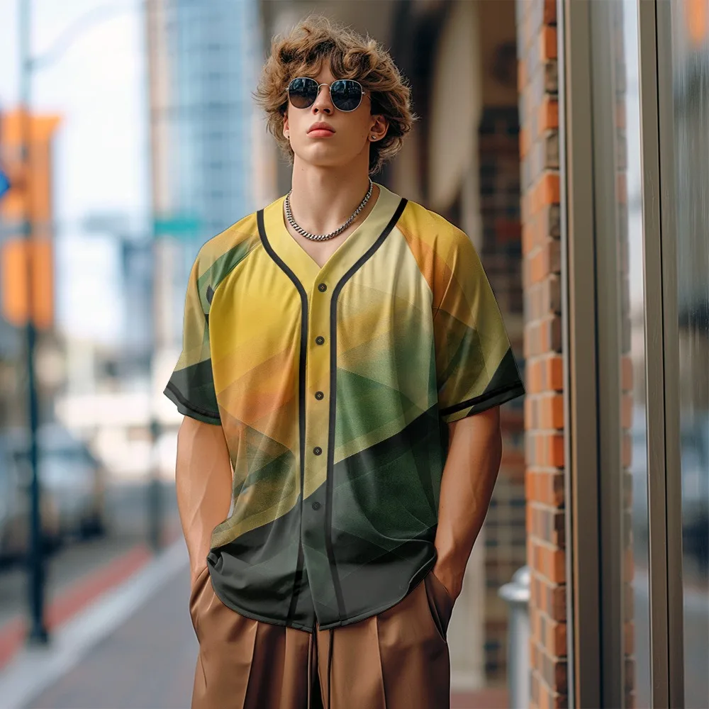 Maillot de Baseball pour hommes, imprimé géométrique, graphique léger, Streetwear, respirant, couleurs tendance, tenues unisexes minimalistes d'été