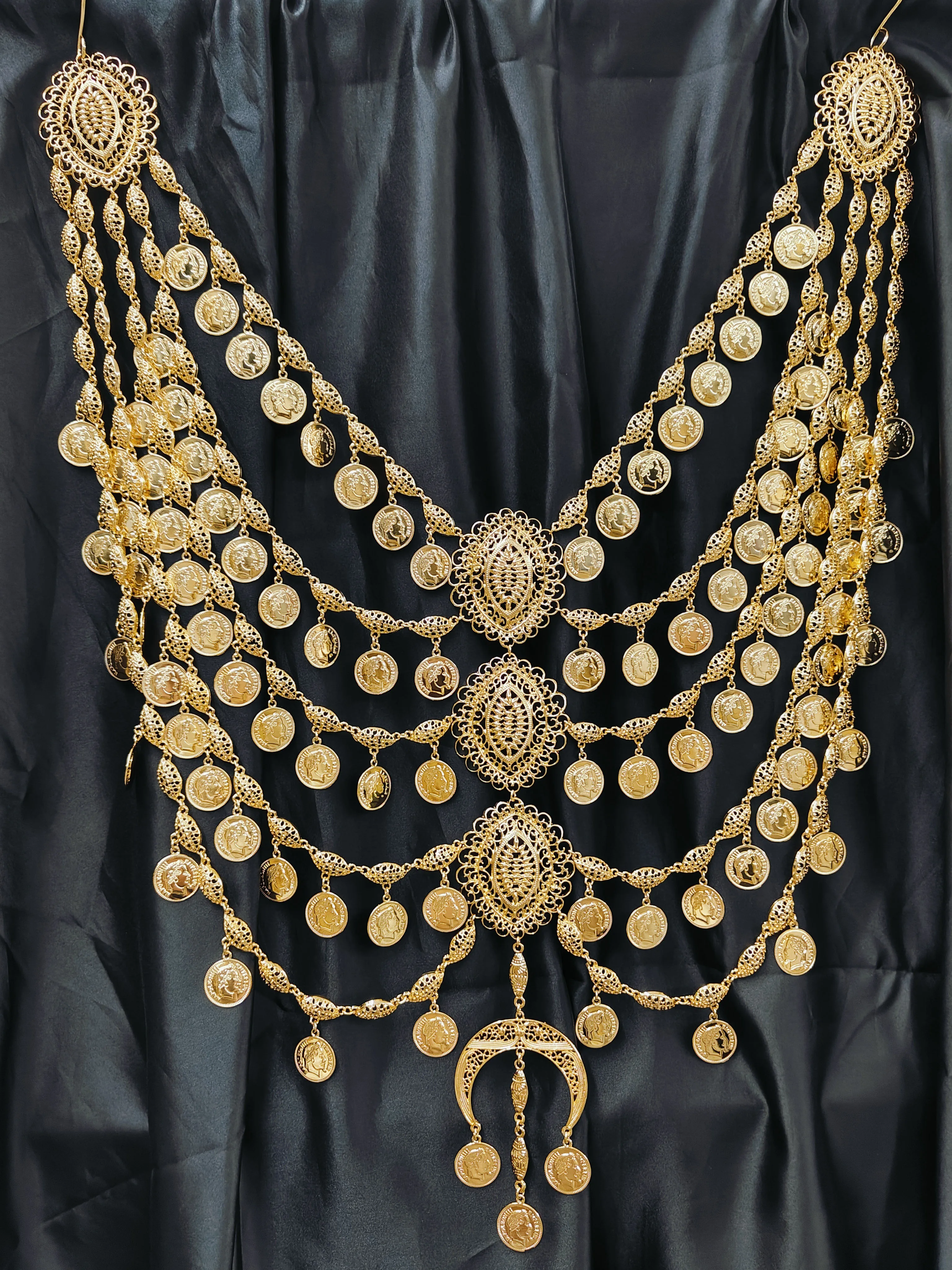 Bijoux de mariée algériens, multi-chaînes, pièce de monnaie entièrement faite à la main, grand collier, tête de poitrine, robe de mariée arabe, bijoux de corps, nouvelle collection