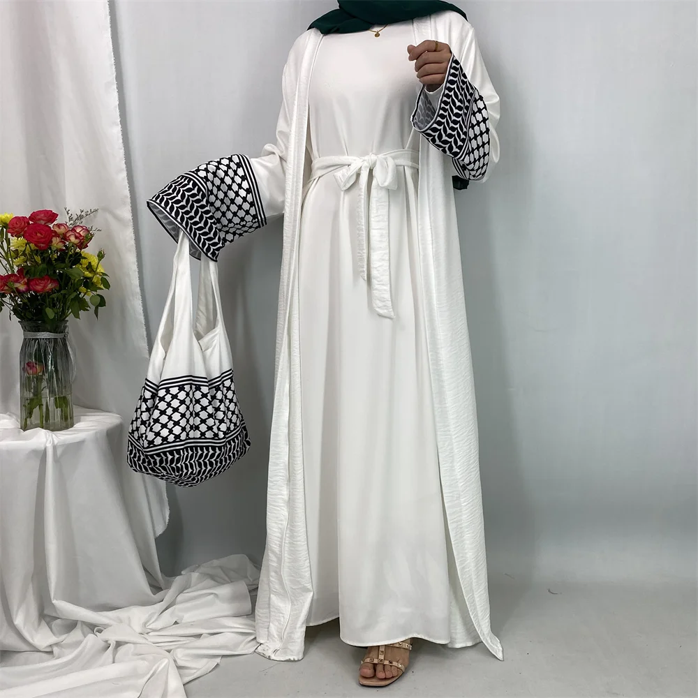 dubaï élégant caftan robe modeste abayas musulman ouvert abaya et sac femmes islam caftan marocain robe arabe femme musulmane