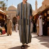 nouveaux hommes islam qamis robes rayées musulmanes à manches longues boutonné caftan arabe costume moyen orient dubaï abaya été homme vêtements