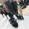 sandales à lanières noires, bout ouvert, boucle de ceinture croisée, talons aiguilles, découpes, été, sexy, chaussures simples de fête pour femmes, quotidien