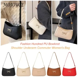 Sac sous les bras en cuir PU pour femmes, sac à bandoulière tendance, couleur unie, sac à bandoulière avec nœud papillon, sac de transport pour femmes