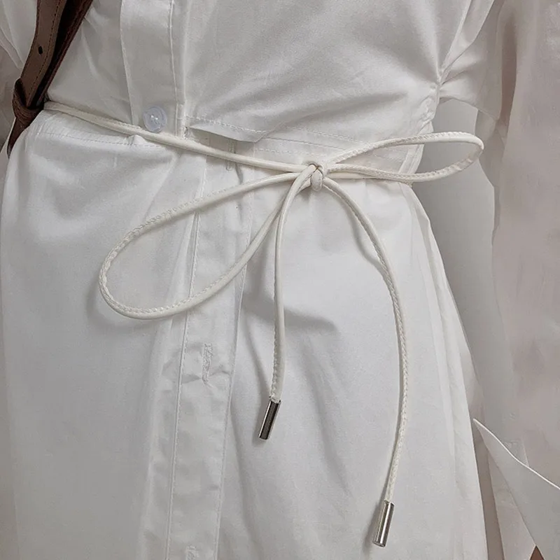 Ceinture en cuir JOThin pour femme, décoration simple avec robe, longue ULnouée, ceinture à cordes vintage