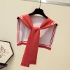 cape nouée en tricot de laine à rayures de la marine du collège coréen, châle chaud, écharpe d'été pour femme, chambre climatisée, protection du cou