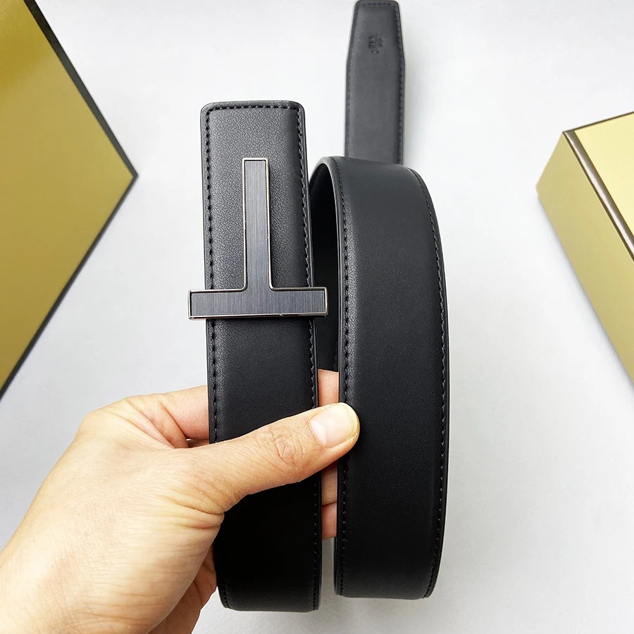 Ceinture de luxe pour hommes, en alliage de cuir véritable, de styliste, boucle en T, costume en jean de marque, Business, noir, blanc, bleu, pour hommes