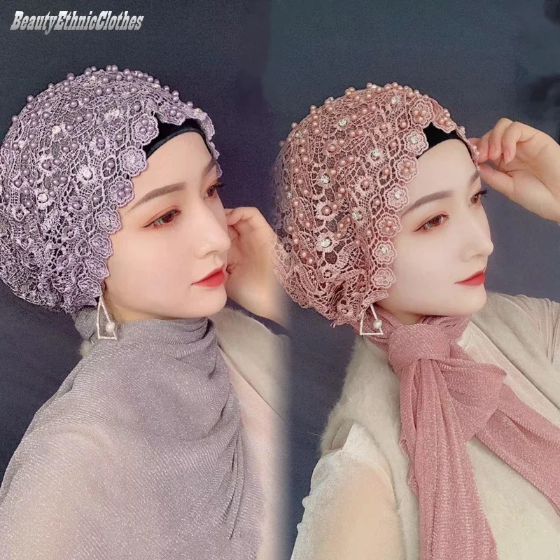 Luxe dentelle perles Turban casquette dubaï femmes musulmanes fête foulard prêt à porter Hijab mode châles bandeau malaisie chapeaux Luxe dentelle perles Turban casquette dubaï femmes musulmanes fête foulard prêt à porter Hijab mode châles bandeau malaisie chapeaux