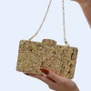 pochette de soirée élégante à texture feuille d'or, sac à main de boîte en acrylique de luxe, mini sac à main carré noble pour femmes, fête et banquet